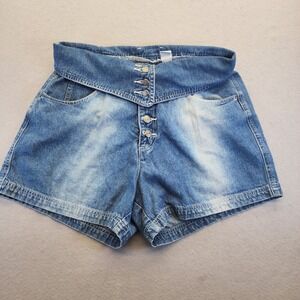 Vintage Republic Denim High Waisted Fold Over Button Fly Jean Shorts Blue 13/14